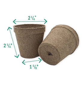 Close-up shows peat pots made from Canadian sphagnum for sustainable gardening.
