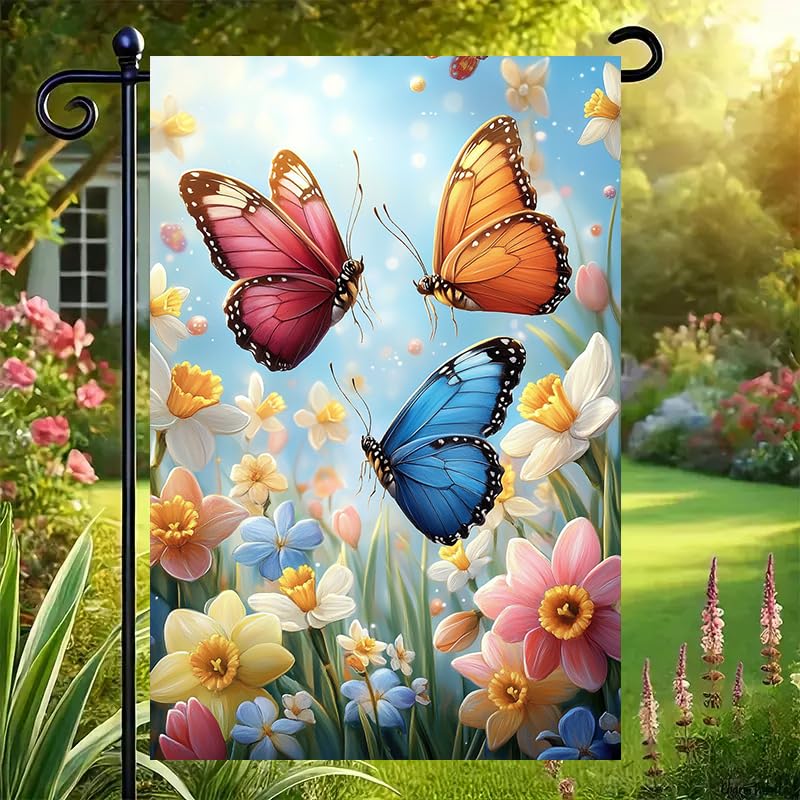 JIGINOFV burlap double-sided flag showcases narcissus blooms from both sides.