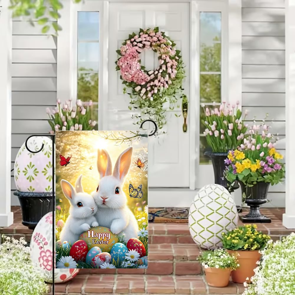 JIGINOFV burlap Easter flag offers durable, weather-ready garden decor