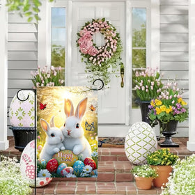 JIGINOFV burlap Easter flag offers durable, weather-ready garden decor
