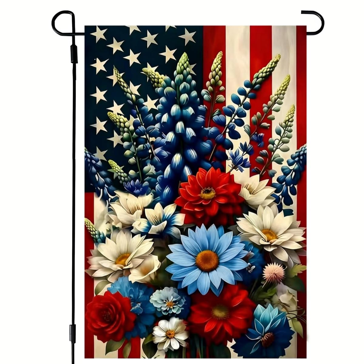 JIGINOFV fourth of july garden flag with double-sided American flag and floral motif