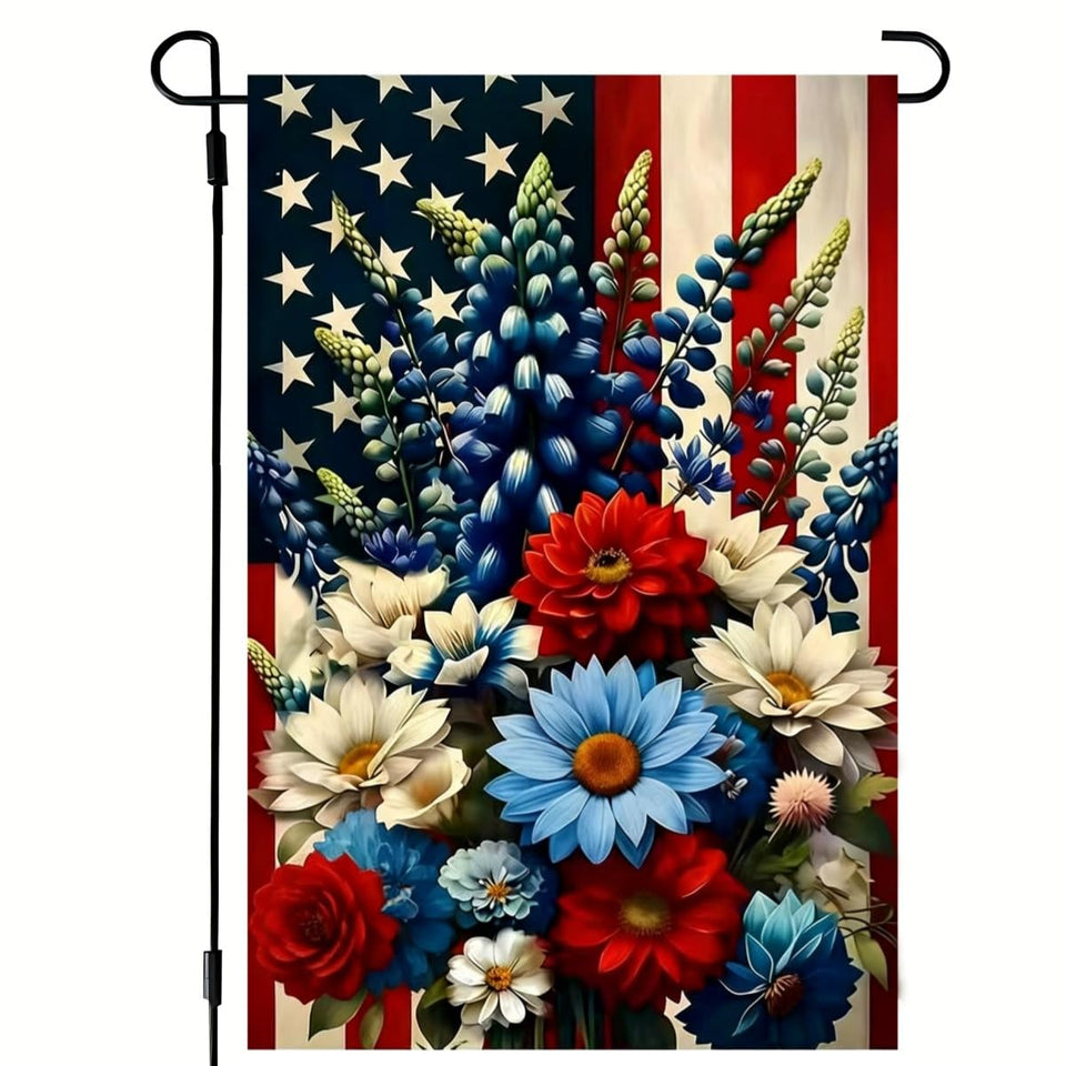 JIGINOFV fourth of july garden flag with double-sided American flag and floral motif
