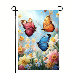JIGINOFV spring flowers garden flag with butterflies brightens outdoor space.