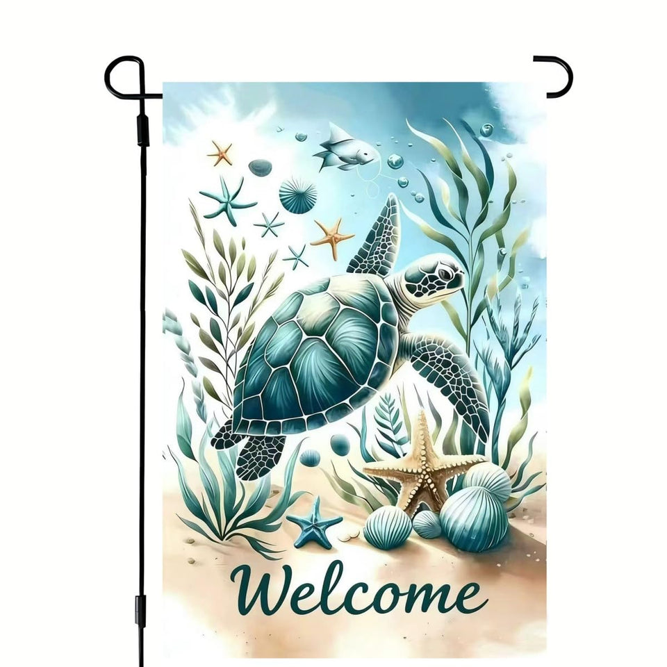 JIGINOFV Summer Sea Turtle garden flag – front view adds outdoor curb appeal.