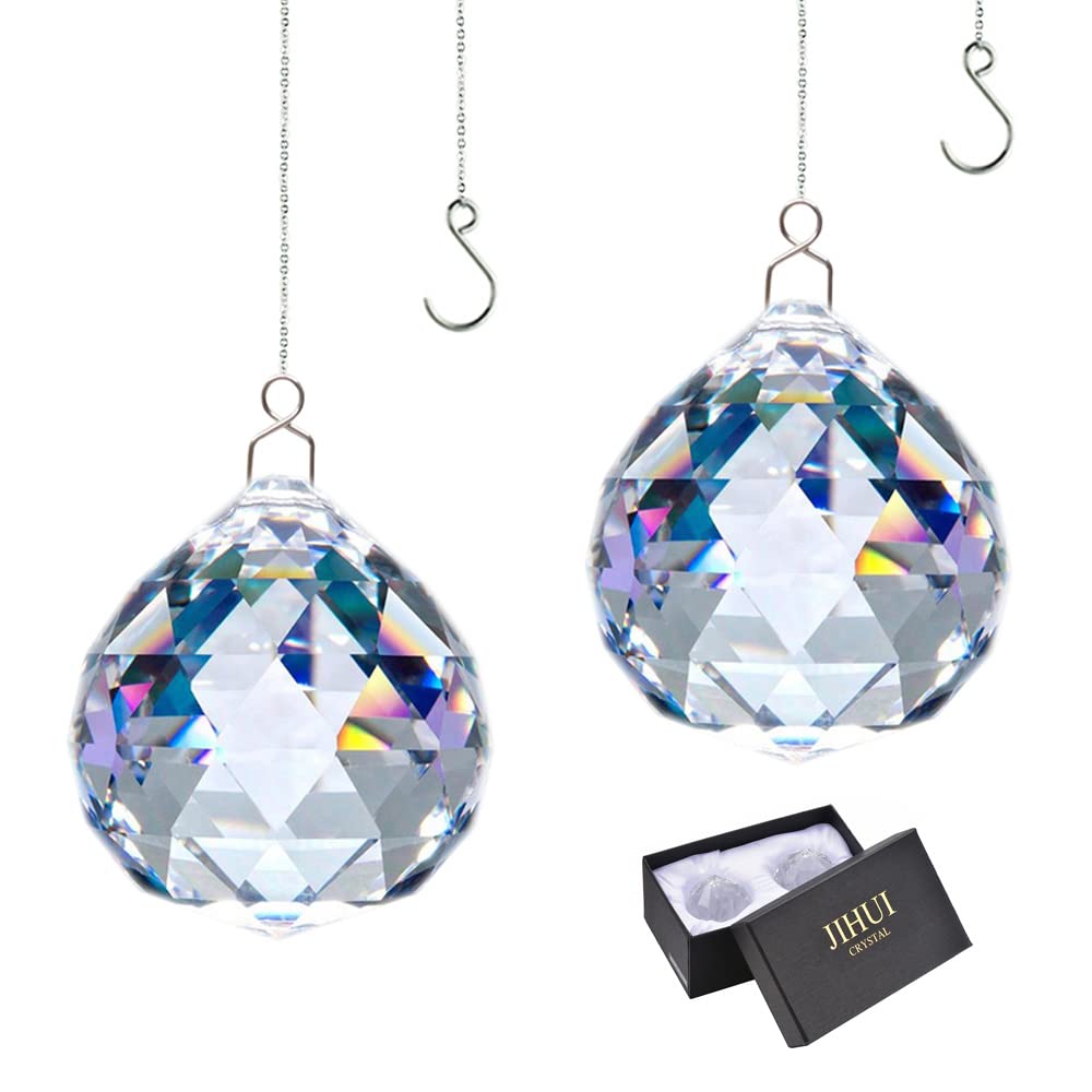 JIHUI suncatcher crystal ball 40mm creating colorful rainbow light in sunny window