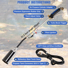 Jiimee push-button piezo ignition on weed burner for quick starts