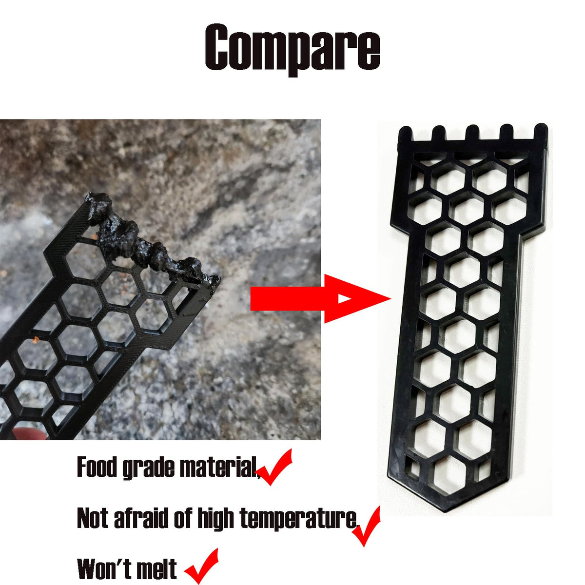 Multi-use scraper cleans grill pan, grates, and griddle pans