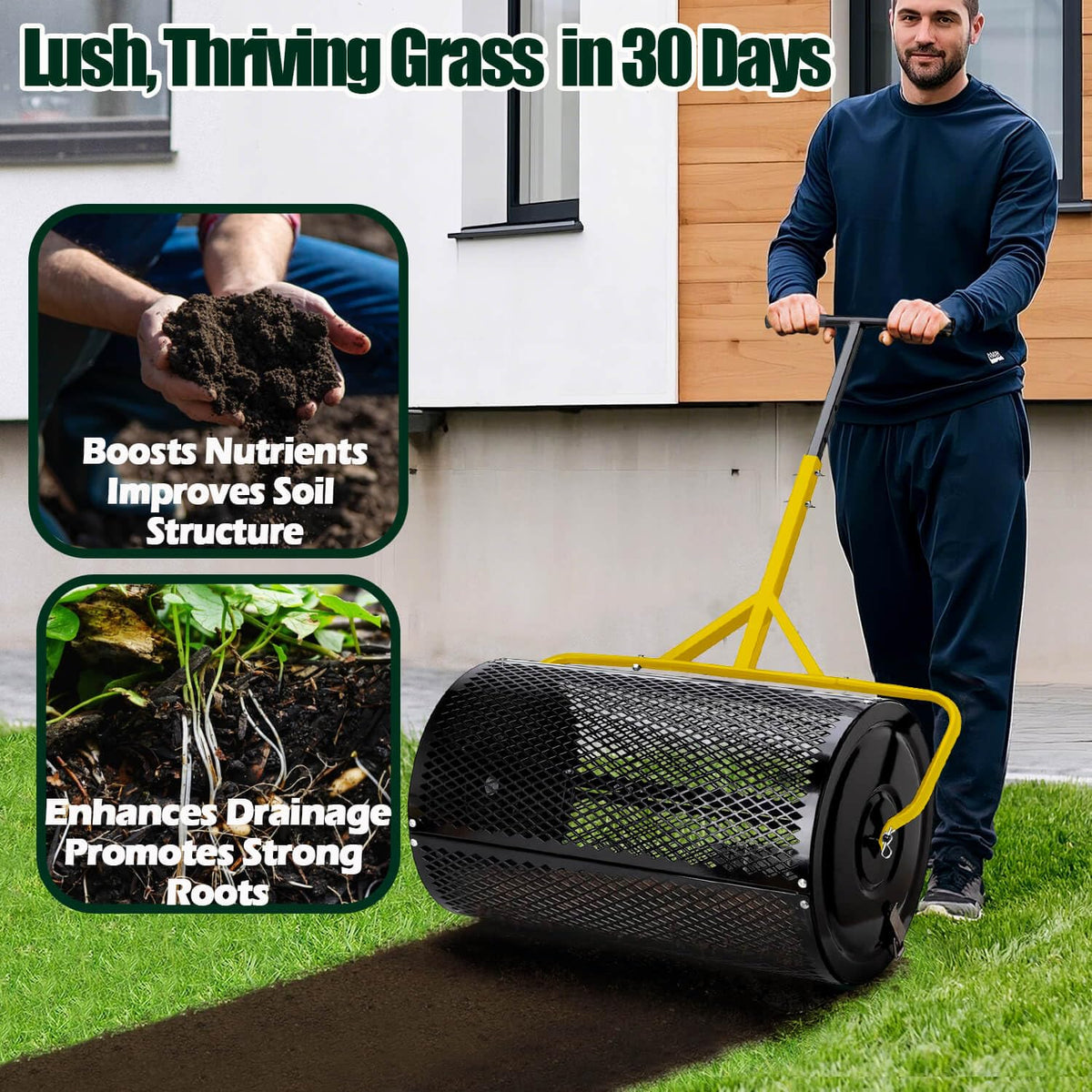 JILLSKY 26-gallon capacity spreader reduces refilling on large lawns.