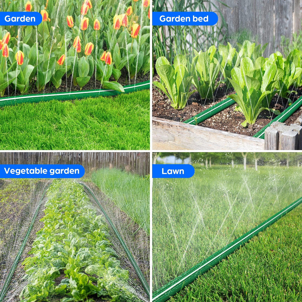 Jin&Bao sprinkler hose waters lawns and shrubs evenly in action.