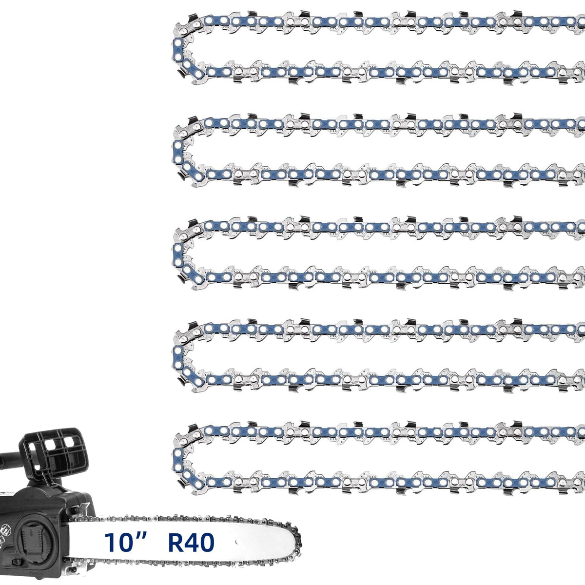 JINFFR 5-pack 10-inch chain with 3/8 LP pitch and .043 gauge for smooth cuts.