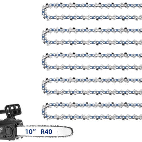 JINFFR 5-pack 10-inch chain with 3/8 LP pitch and .043 gauge for smooth cuts.