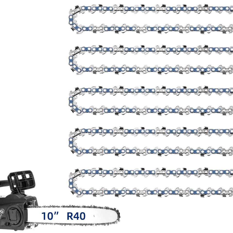 JINFFR 5-pack 10-inch chain with 3/8 LP pitch and .043 gauge for smooth cuts.