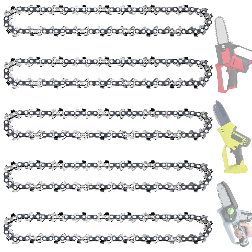JINFFR 6-inch chain on bar showing 3/8 LP pitch for Milwaukee and more.