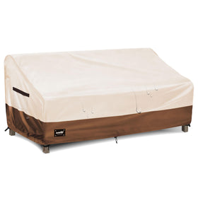 JinHrtoyi 3-Seater Outdoor Couch Cover, front view; snug fit protects patio furniture from sun and rain.