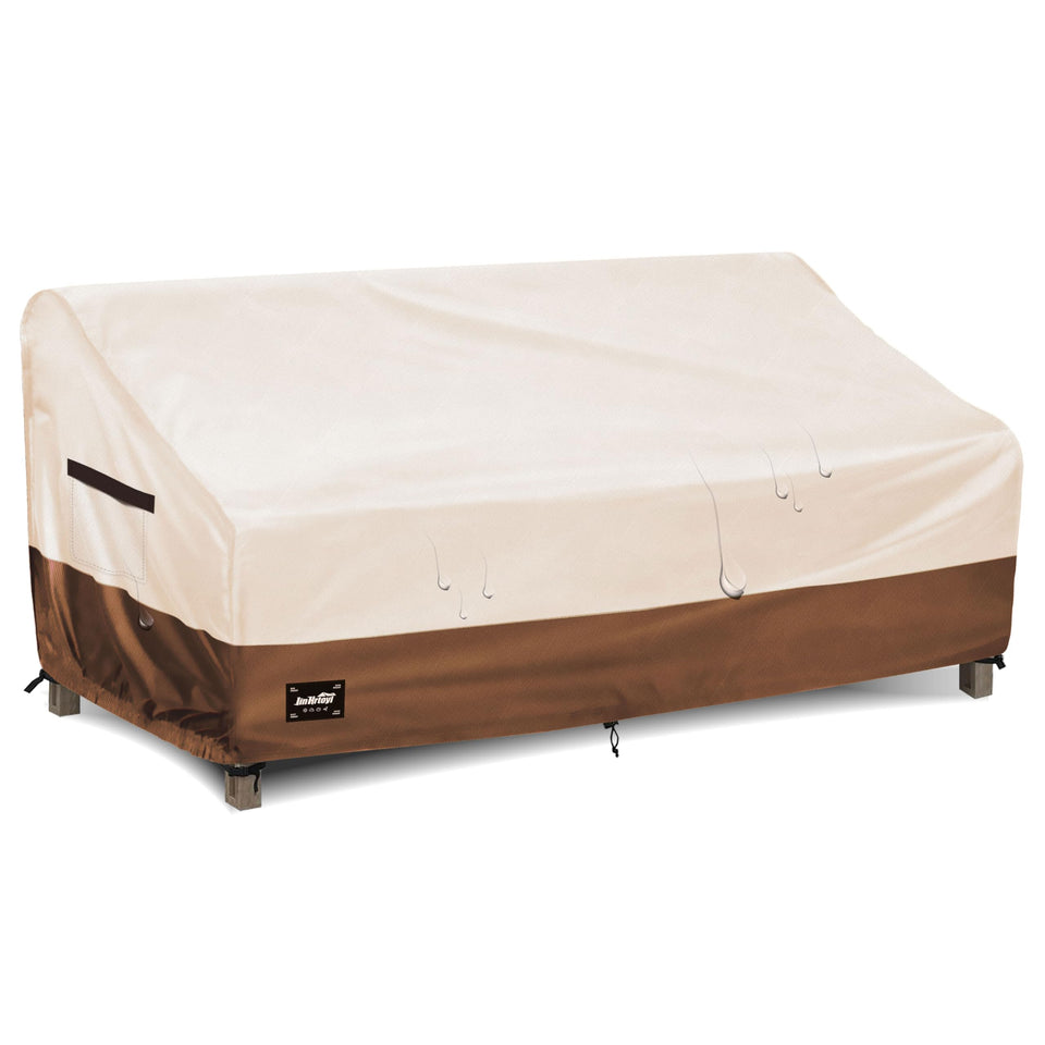 JinHrtoyi 3-Seater Outdoor Couch Cover, front view; snug fit protects patio furniture from sun and rain.