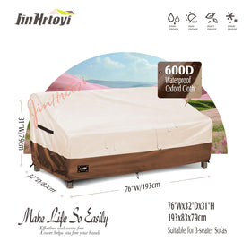 JinHrtoyi 3-Seater Outdoor Couch Cover, side view; rugged fabric guards against wind and dust.