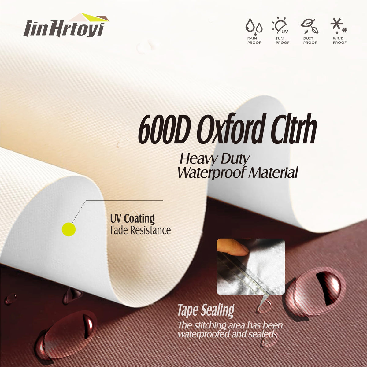 JinHrtoyi 3-Seater outdoor couch cover, material closeup; tough fabric resists wear.