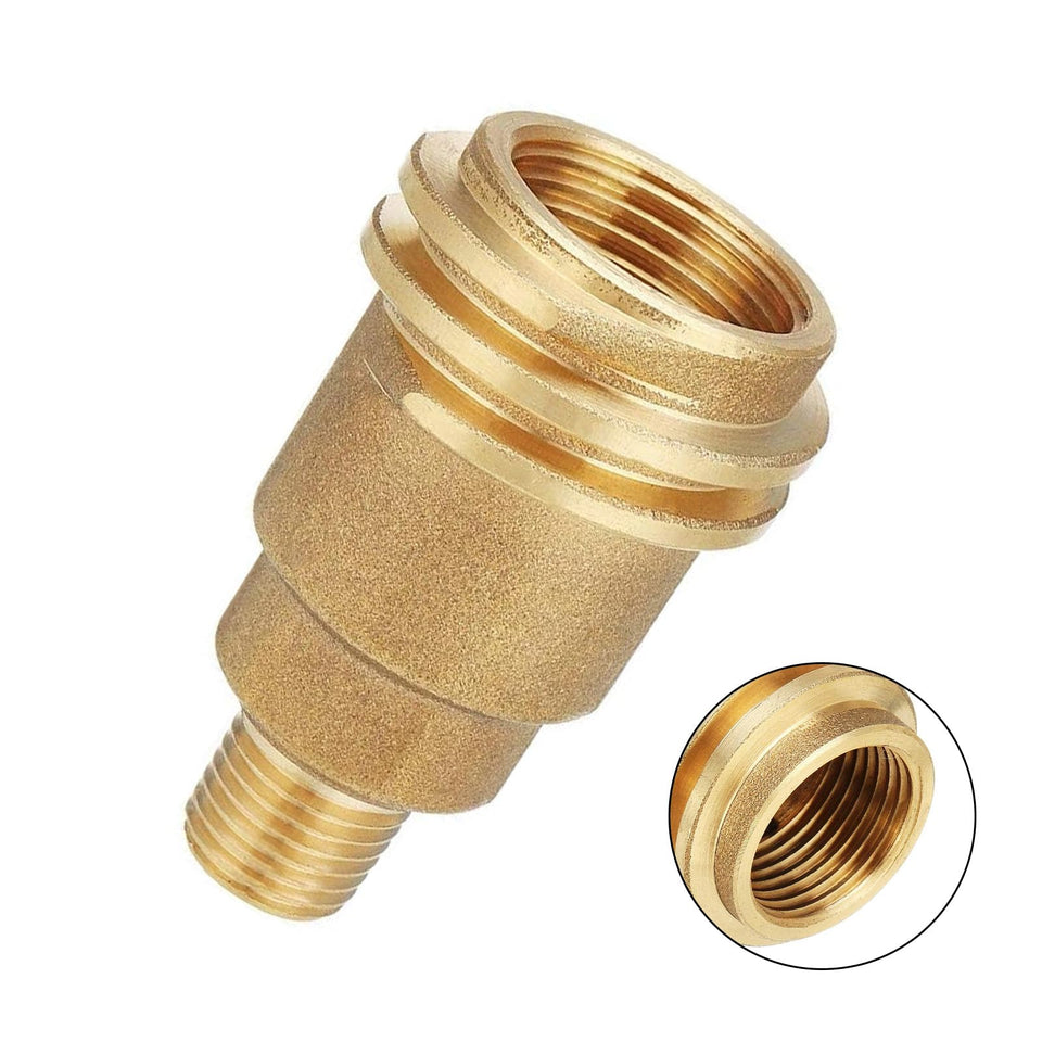 JINYI propane quick connect adapter close up showing durable brass construction for outdoor use