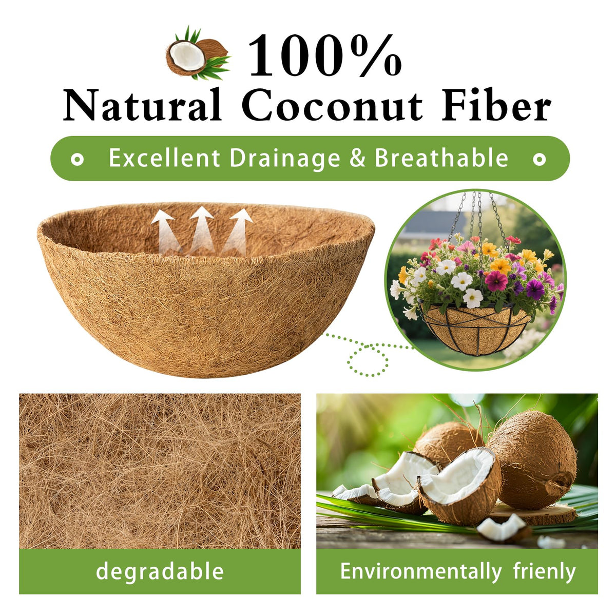 JINYICOCO natural brown coco liner showing rustic look for garden aesthetics.