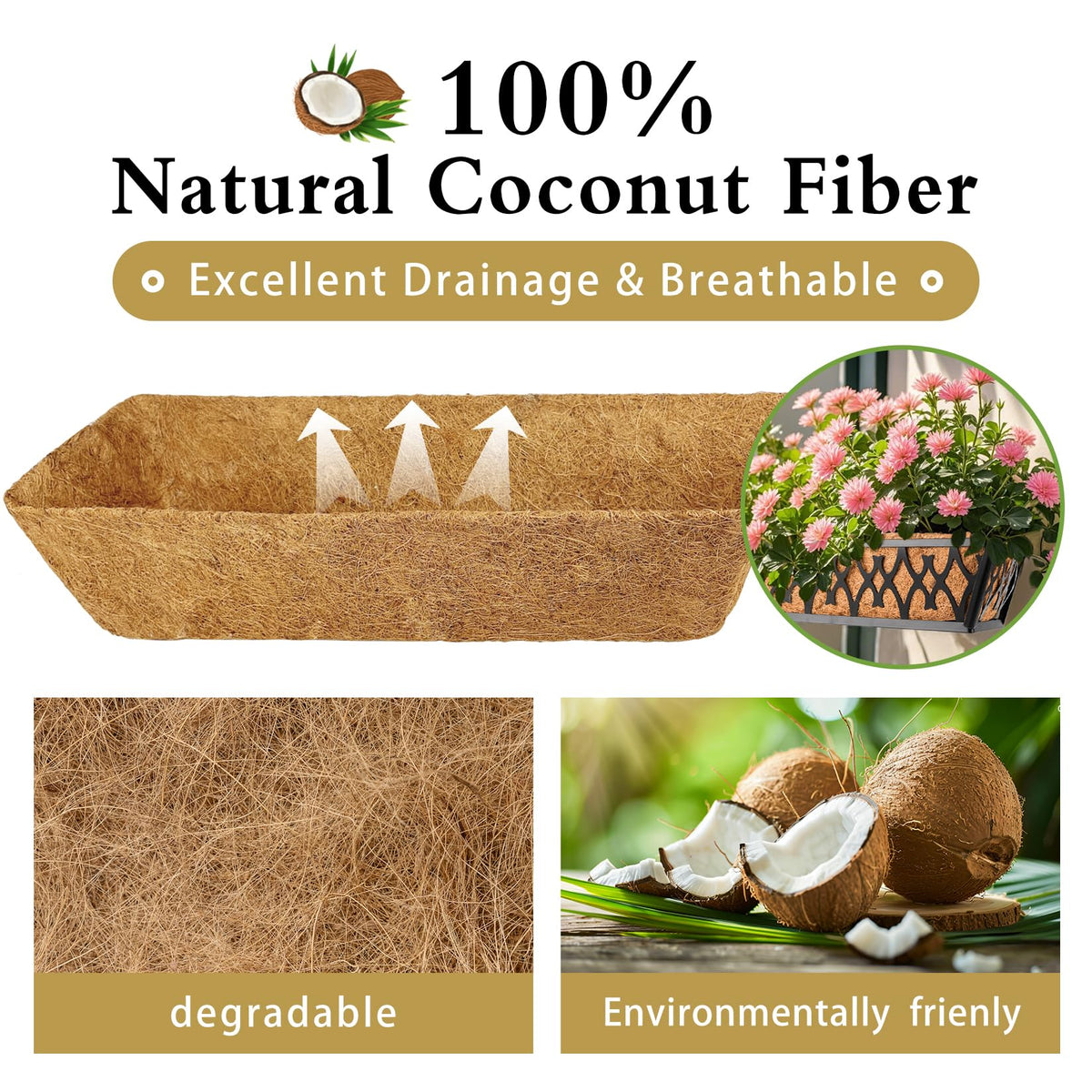 JINYICOCO hanging basket coco liner supporting healthy roots and airflow