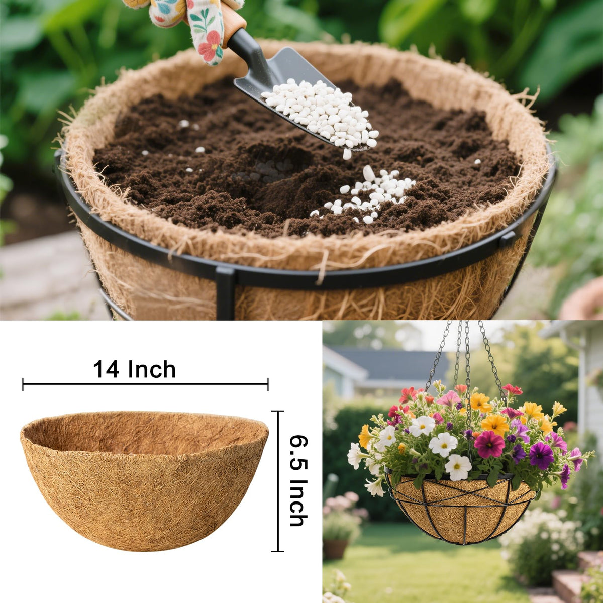 JINYICOCO coconut liner in container garden setup for plant aeration.