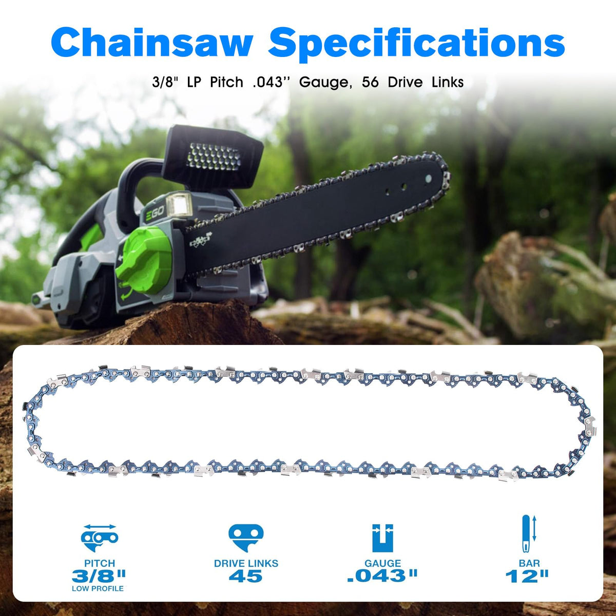 JIOTAR 16-inch chain tooth profile for precise semi-chisel cutting