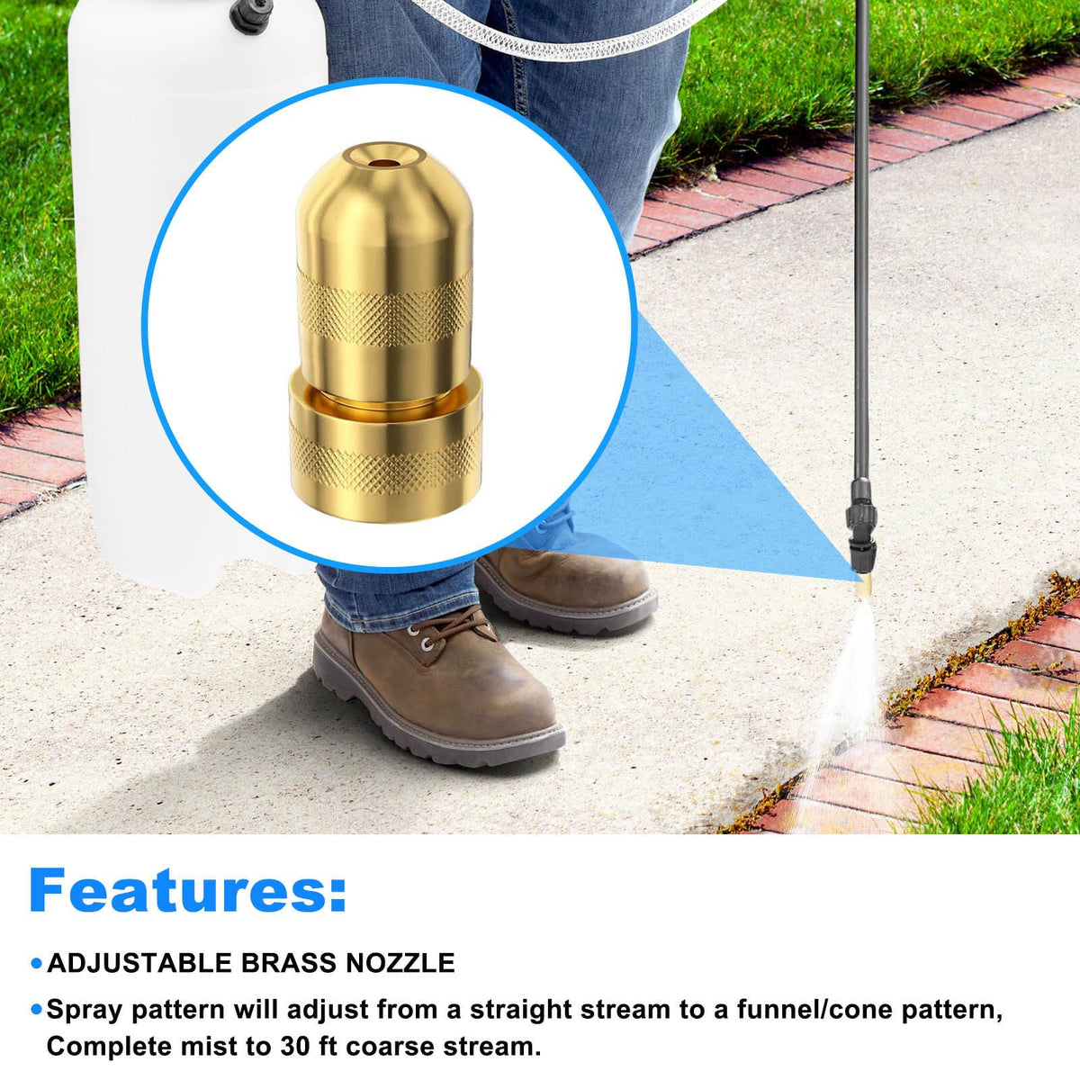 JIOTAR brass nozzle twist demonstrates pattern control from mist to cone.