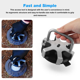JIOTAR Termi-te tool provides wrist-turn action for effortless lid removal.