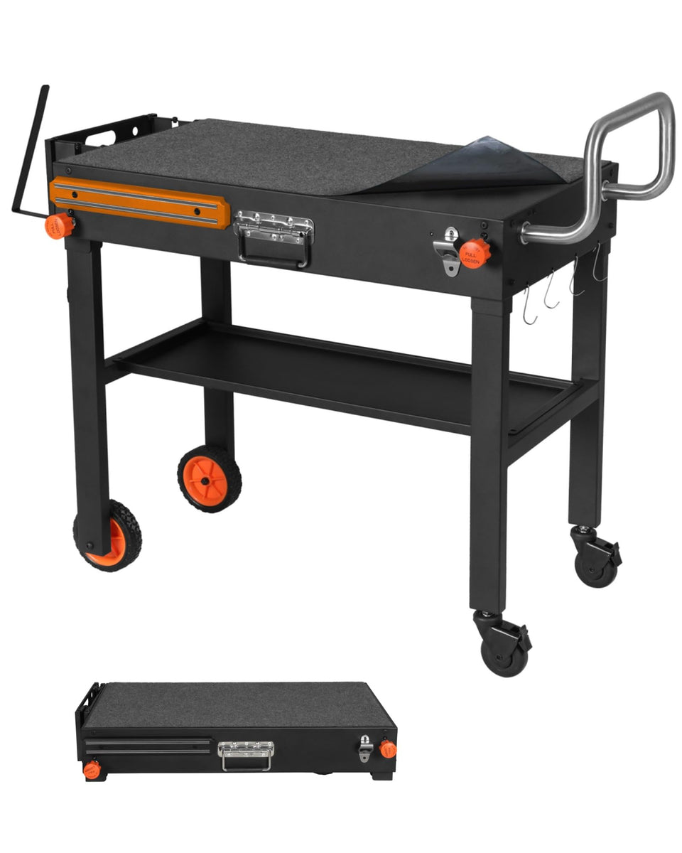JiRiCHMi grill table in compact folding form for easy storage