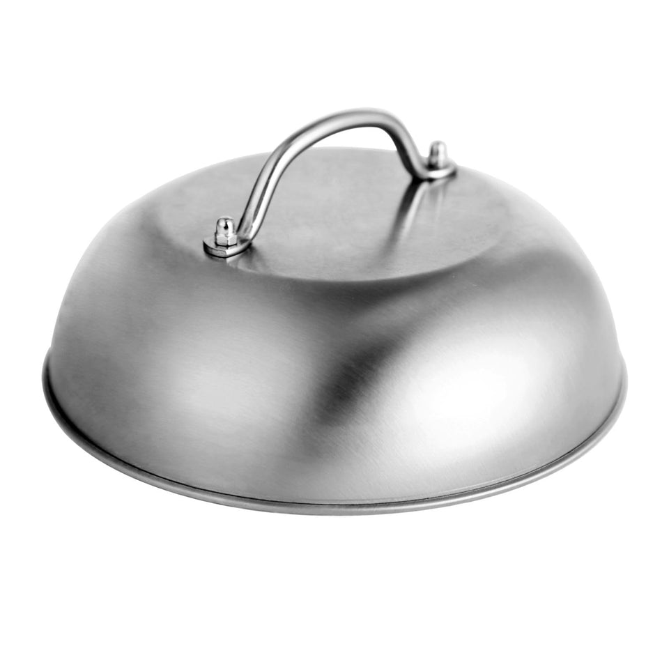 Jirktiy 9in dome cover melts cheese evenly on burgers on a griddle