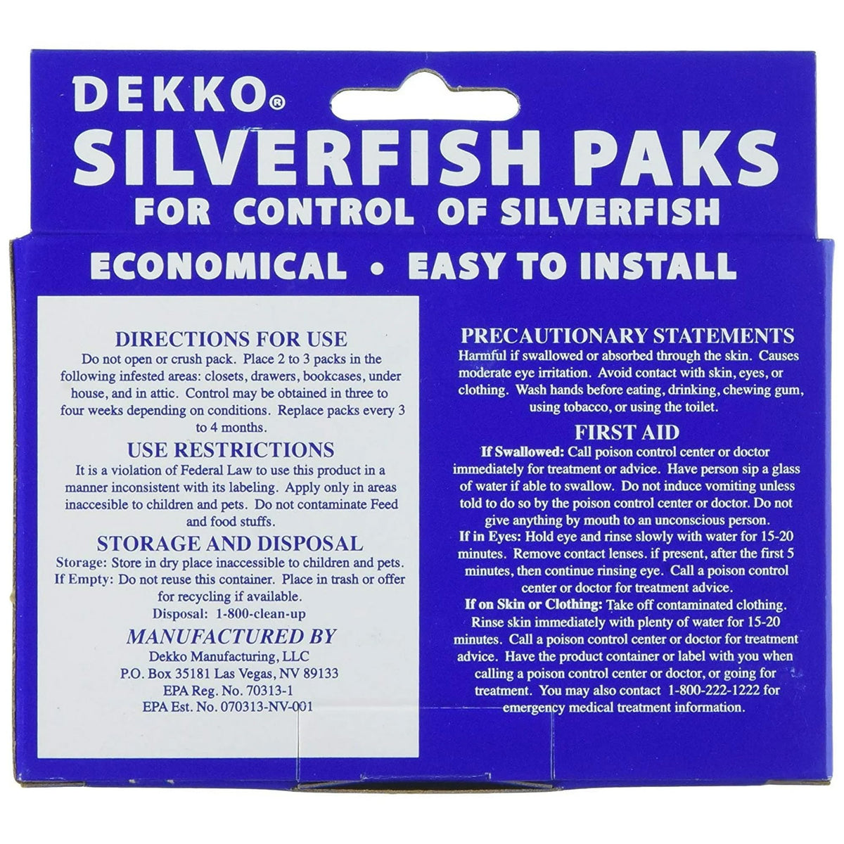 Close-up of a D Ekko Silverfish Paks pouch illustrating mess-free control.