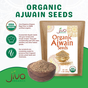Jiva Organics Ajwain seeds with intense aroma for Indian cuisine.