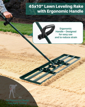 JivaJot rake with adjustable angle connection for precise control on uneven lawns