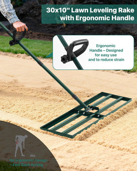 JivaJot Lawn Leveling Rake with 45x10 ground plate for large yard areas.