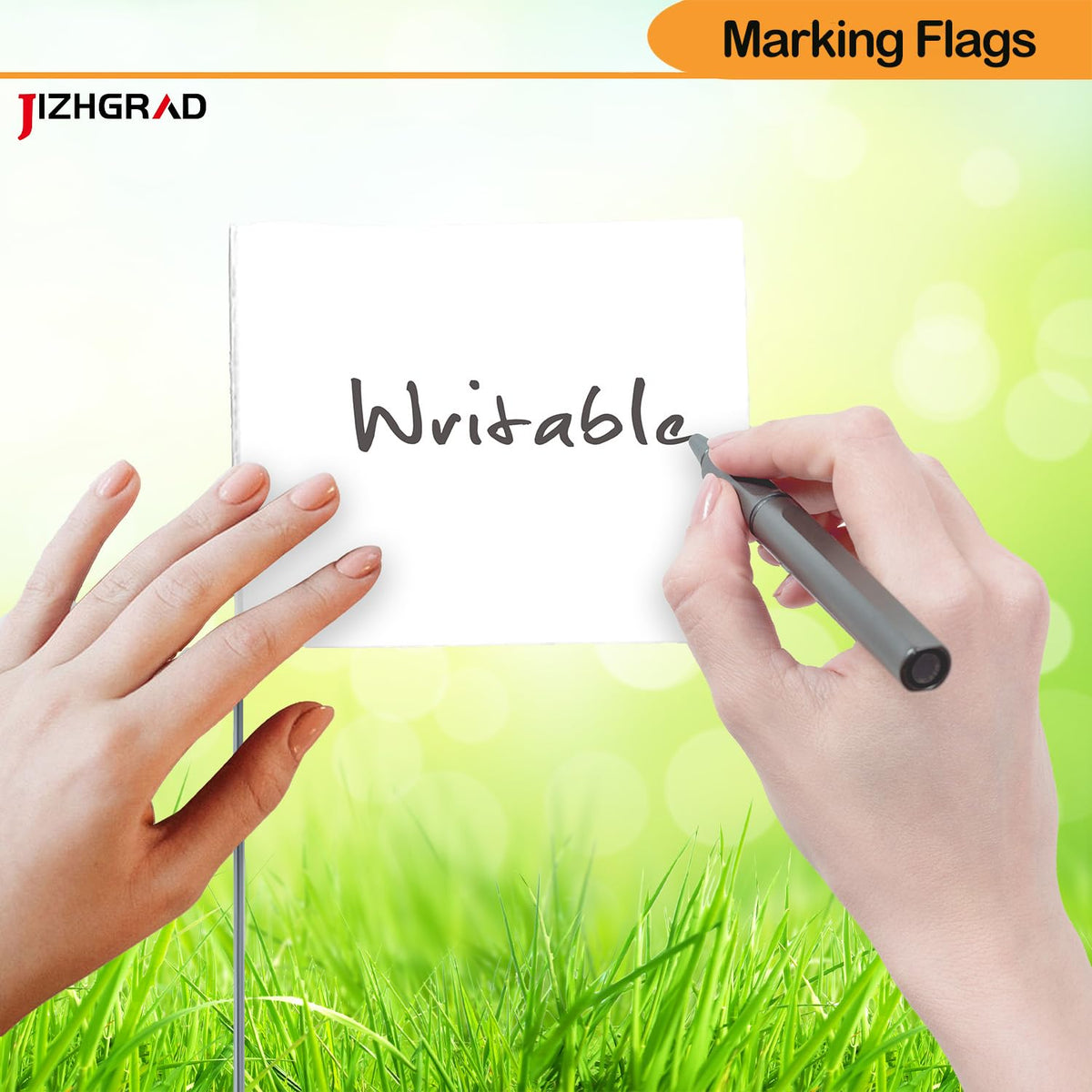 JIZHGRAD flags inserted into soil for strong penetration and visibility.