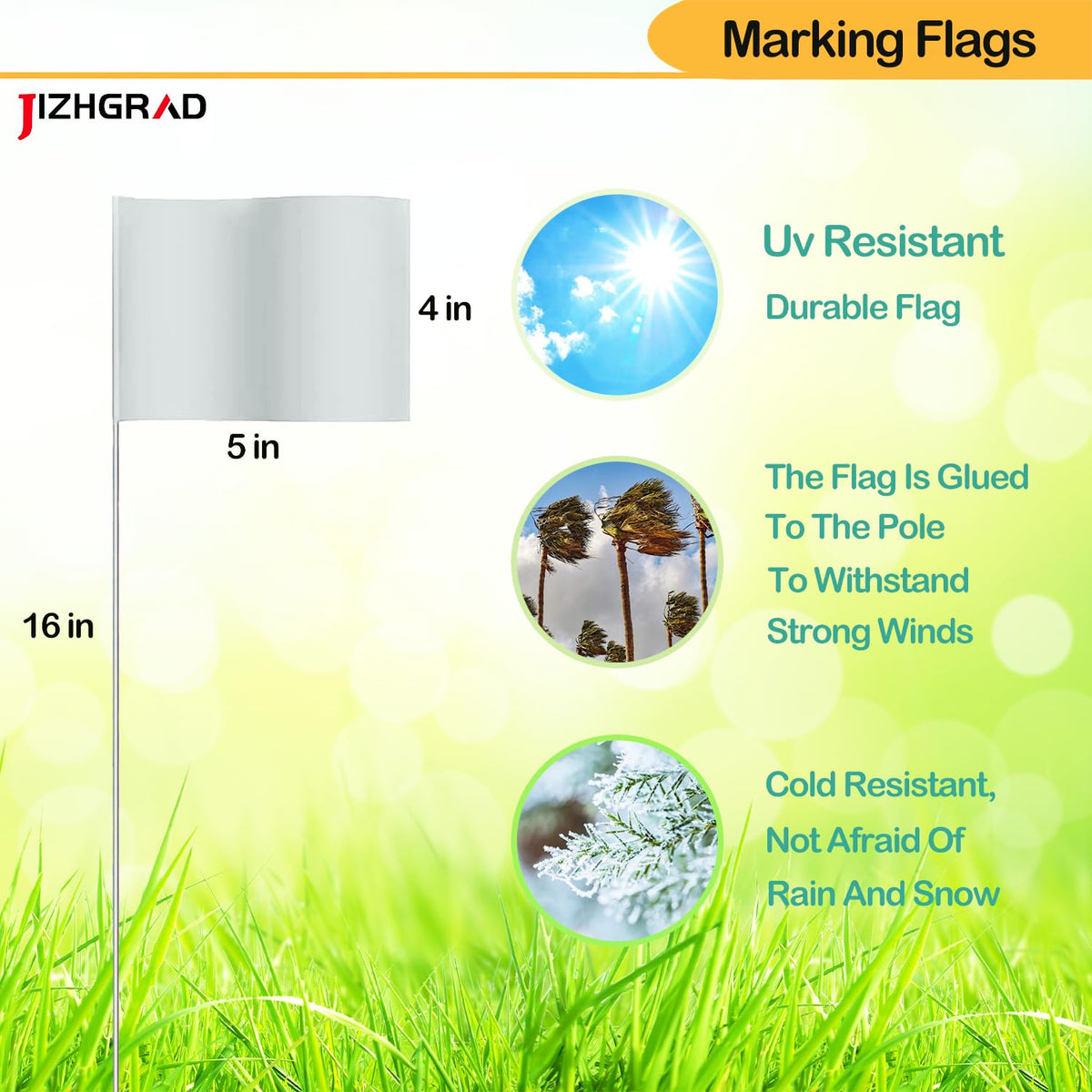 JIZHGRAD marker flags with sturdy pole demonstrate durability in outdoor use.