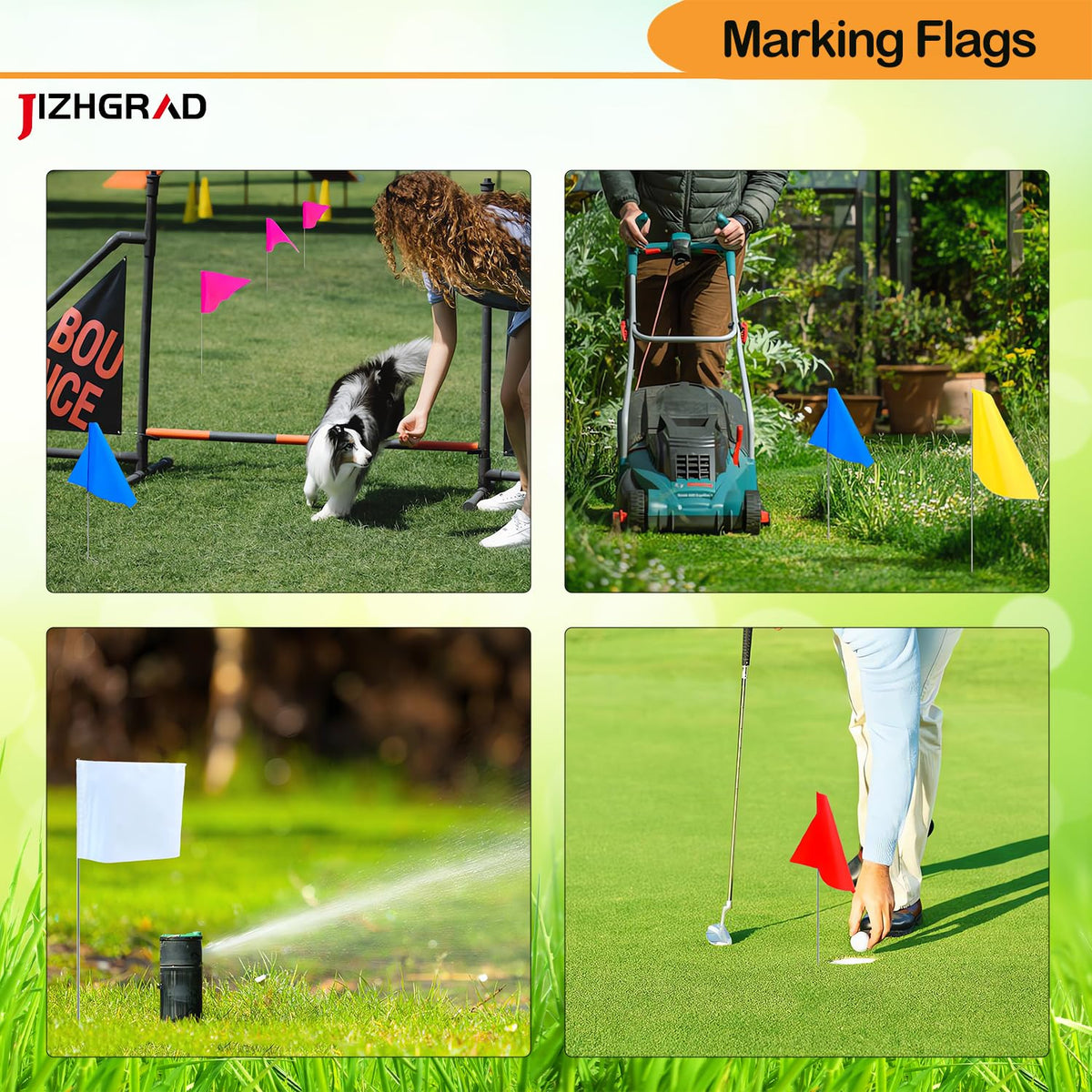 JIZHGRAD yard-use flags ideal for sprinkler paths and layouts.