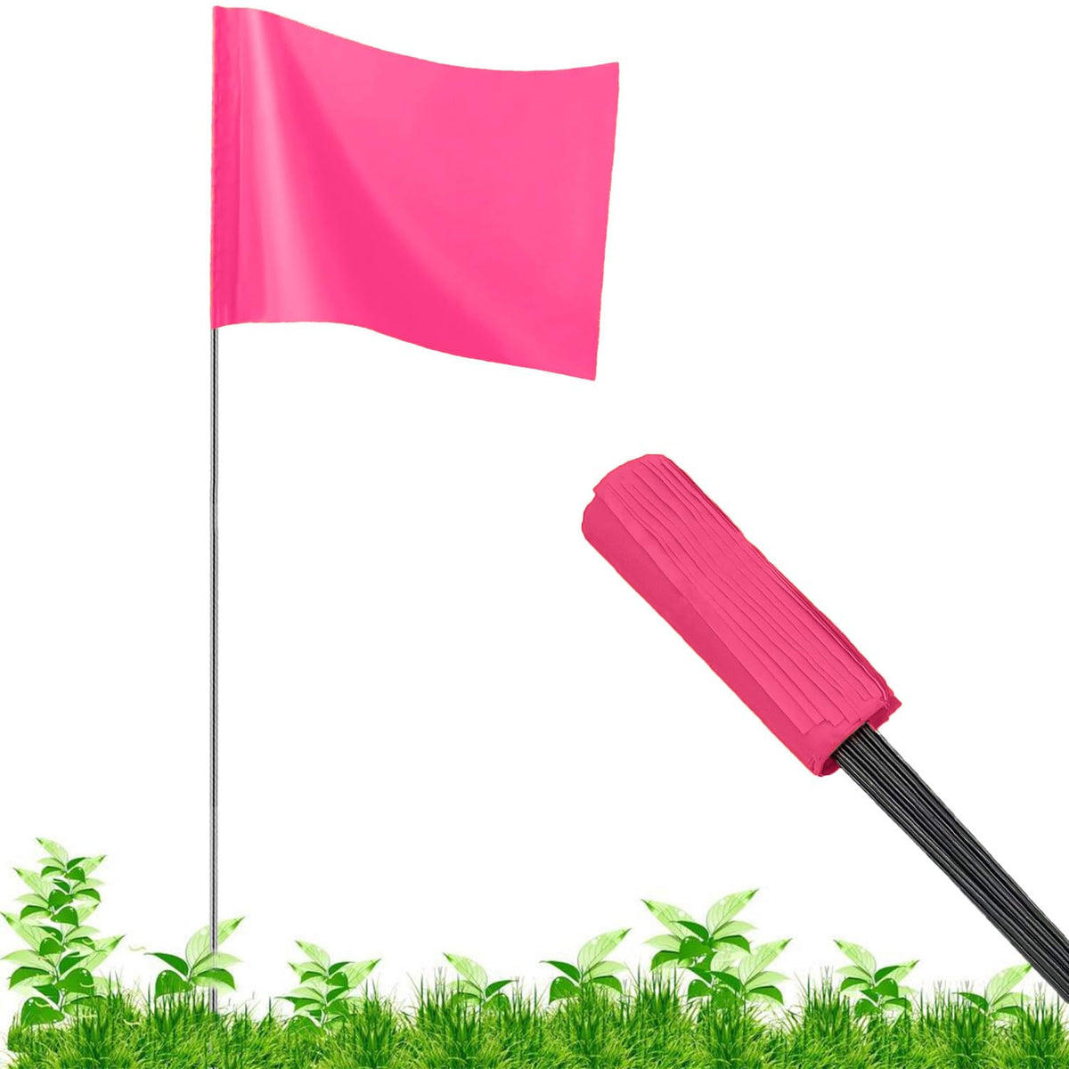 JIZHGRAD pink marker flags in yard for high-visibility marking