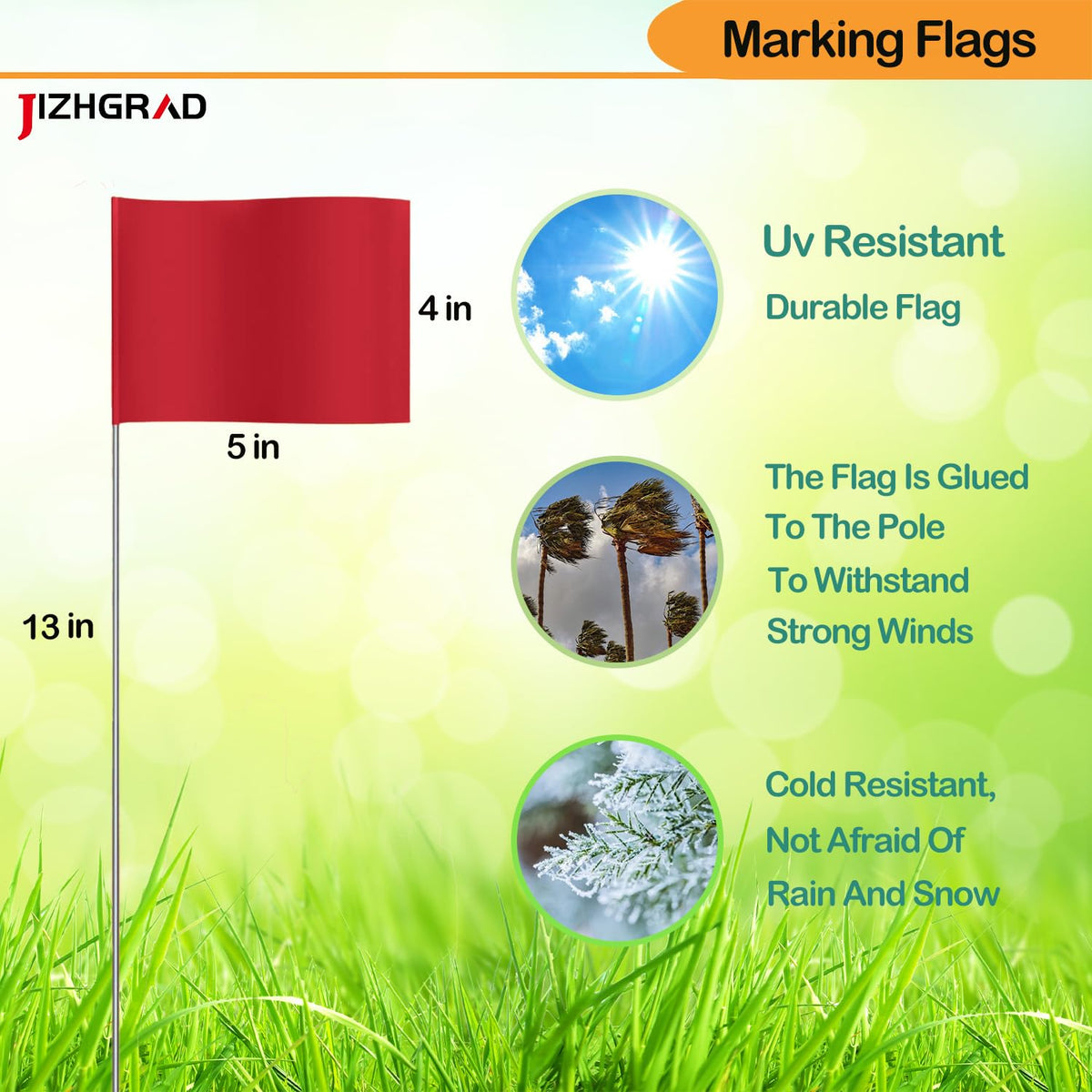JIZHGRAD steel-wire marker pole demonstrates durability for lawn marking.