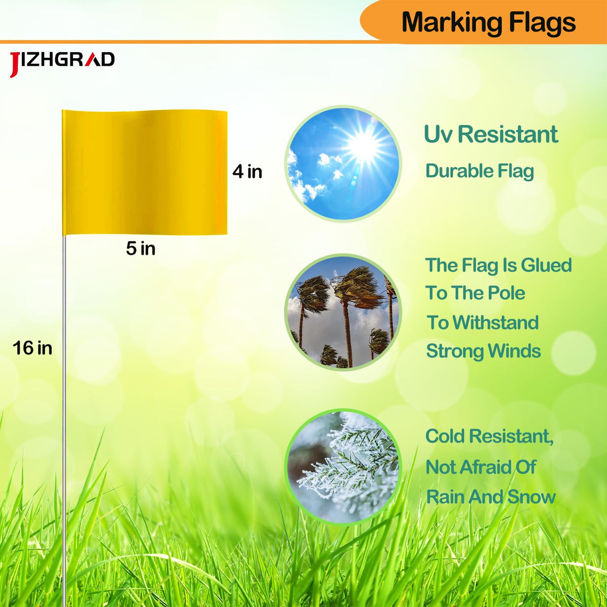 Sturdy marker flags with steel poles showing durability in outdoor work
