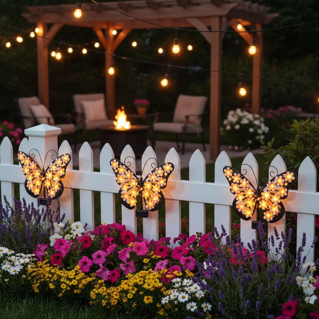 JJALIGHTS 13.5 inch butterfly decor adds charm to fences and walls