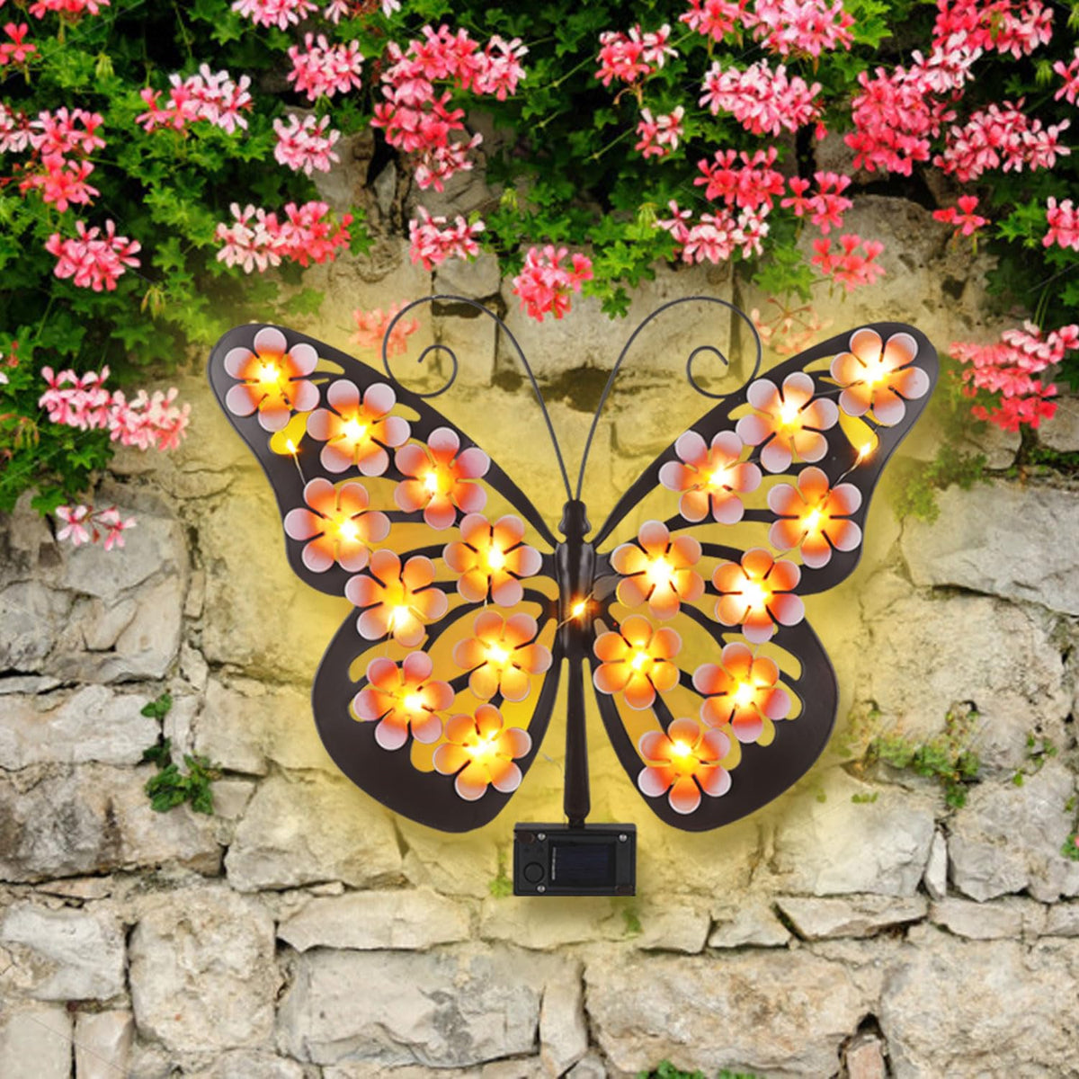 JJALIGHTS solar butterfly wall decor with 30 LEDs brightens fences and gardens