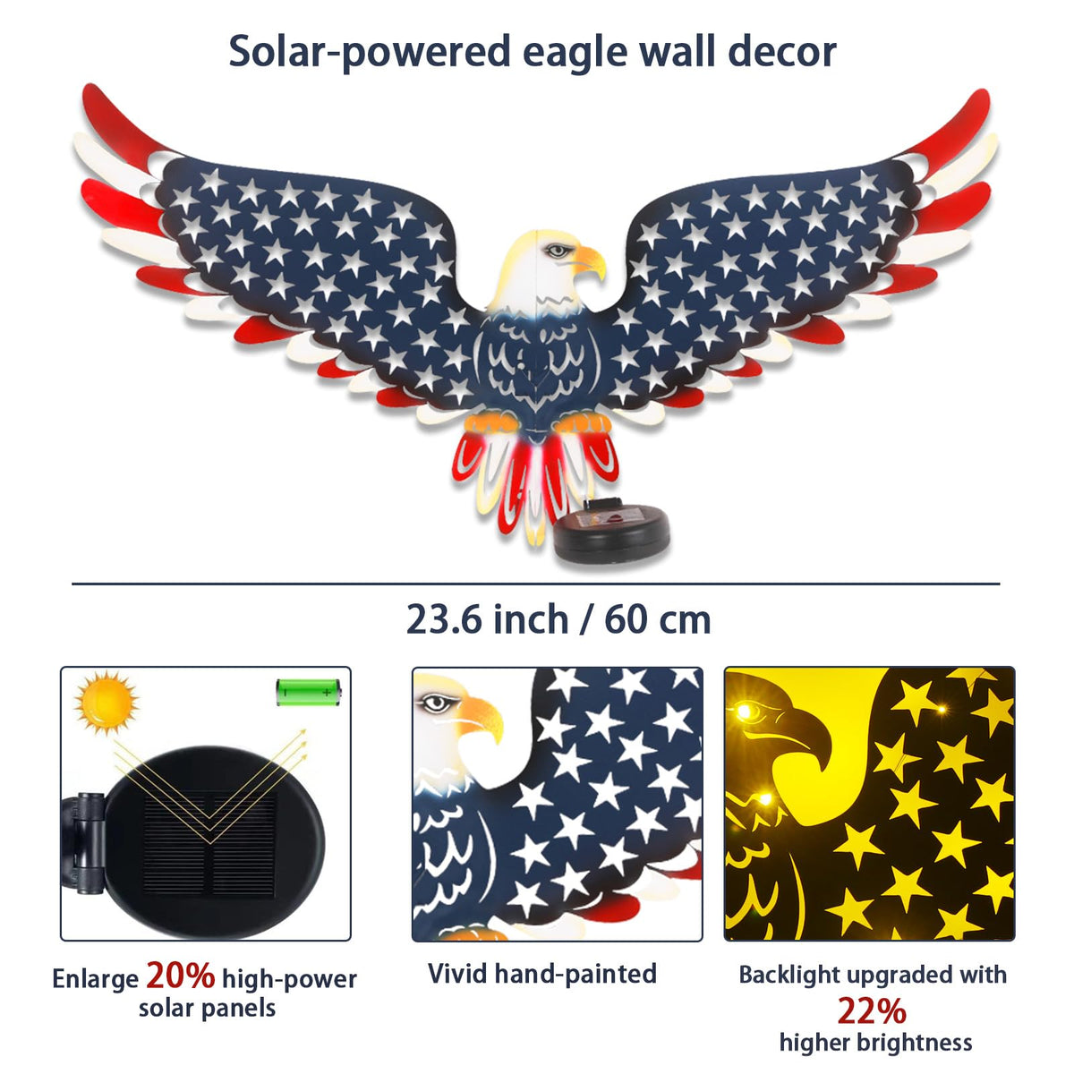JJALIGHTS 23.6-inch eagle sculpture provides ambient outdoor lighting.