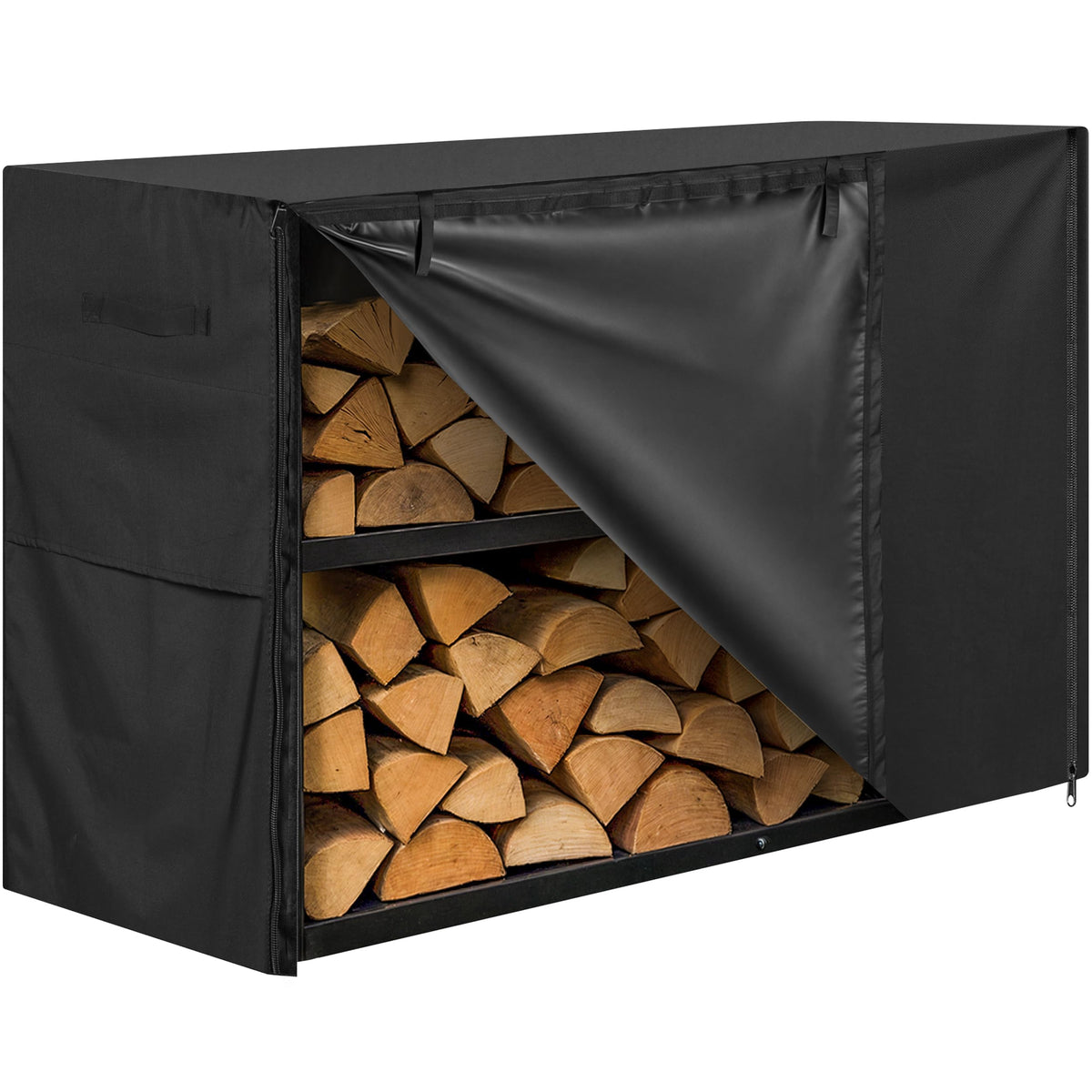 JJASMAMV 4ft firewood cover with zipper closes keeps wood dry outdoors.