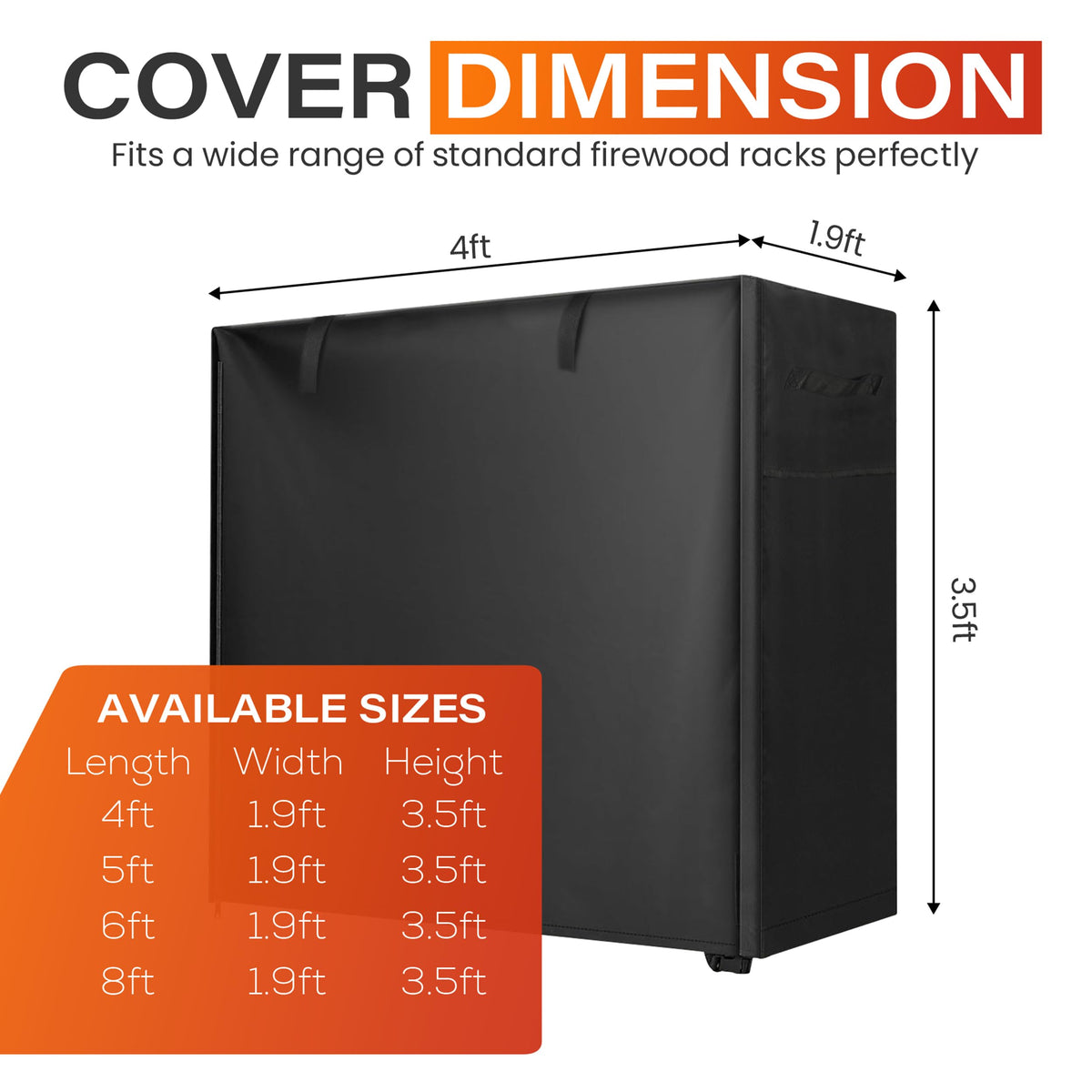 JJASMAMV 4ft log rack cover features adhesive strips and handles for quick setup.