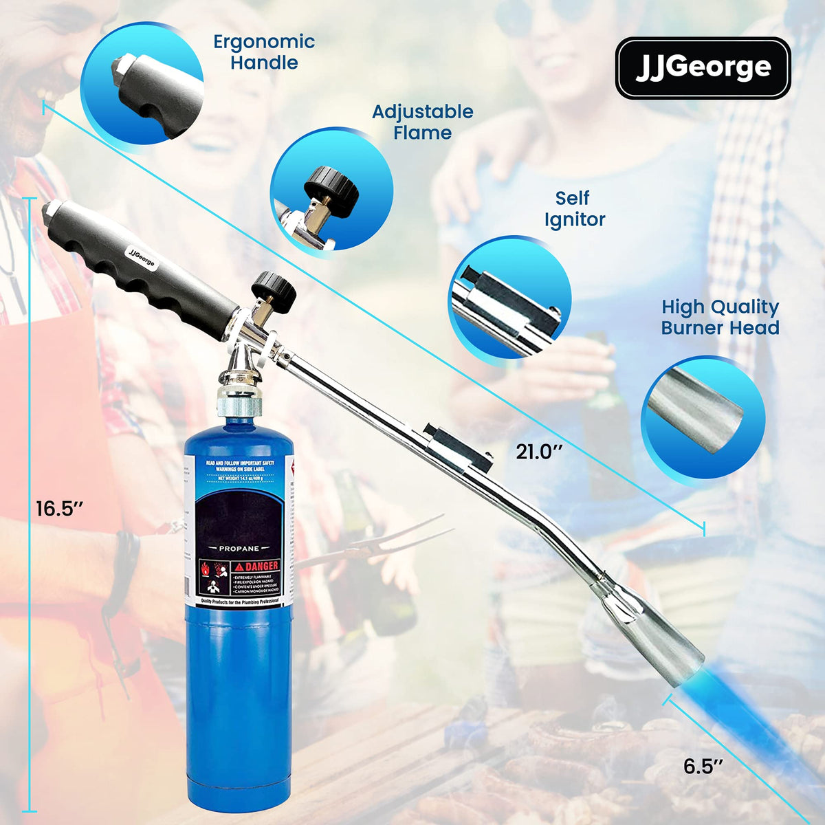 JJGeorge Grill Torch cordless design frees you from outlets.
