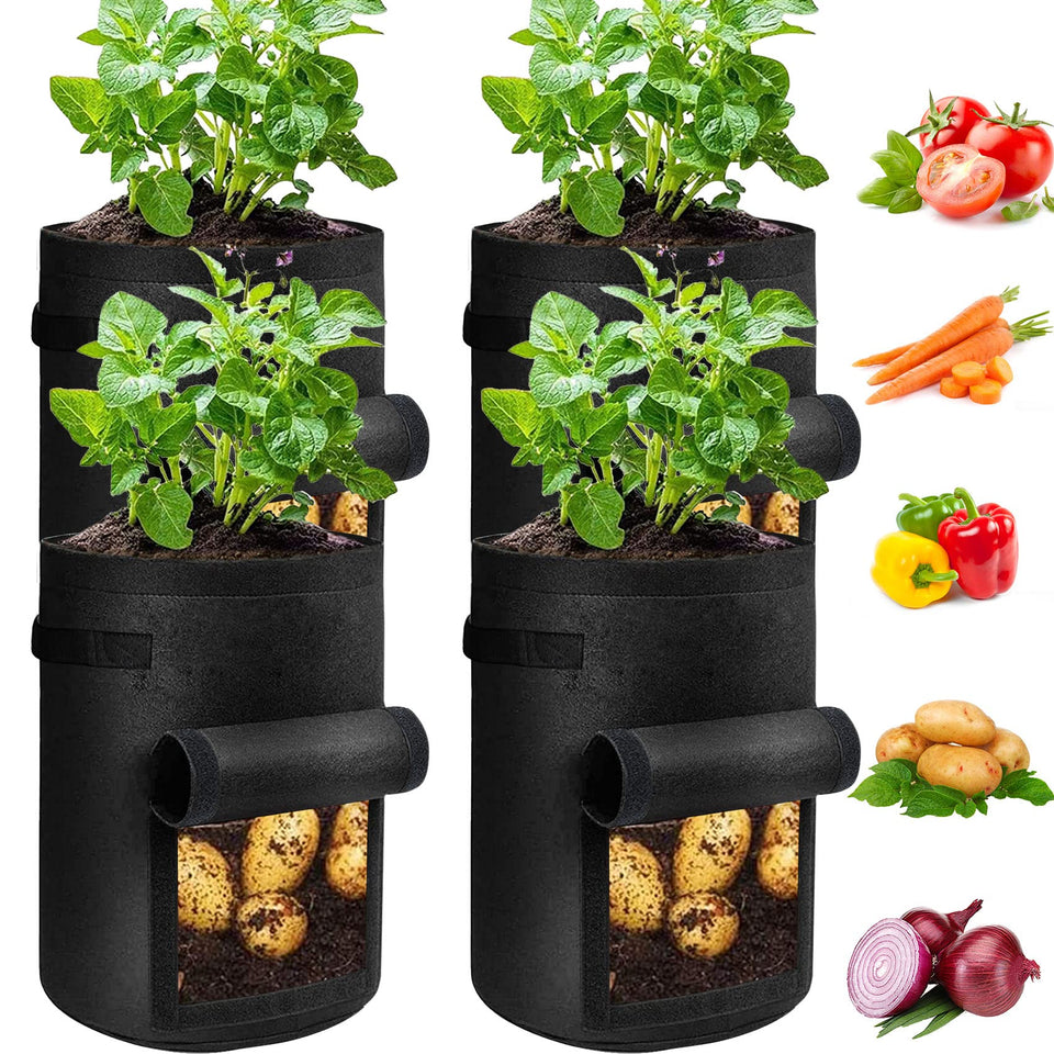 JJGoo 4-pack 10-gallon grow bags with flap for easy harvest.