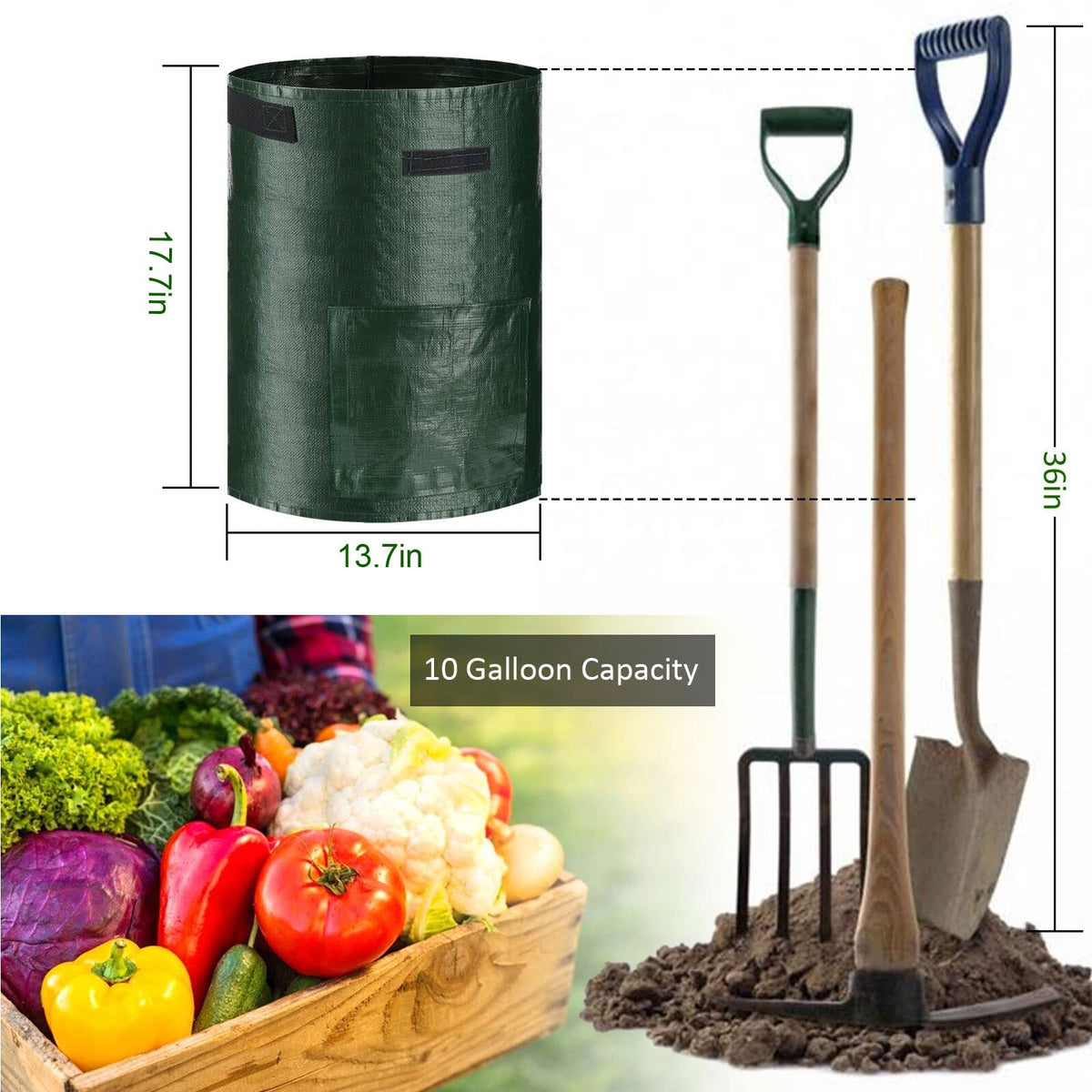 JJGoo grow bags 10-gallon size support potatoes.