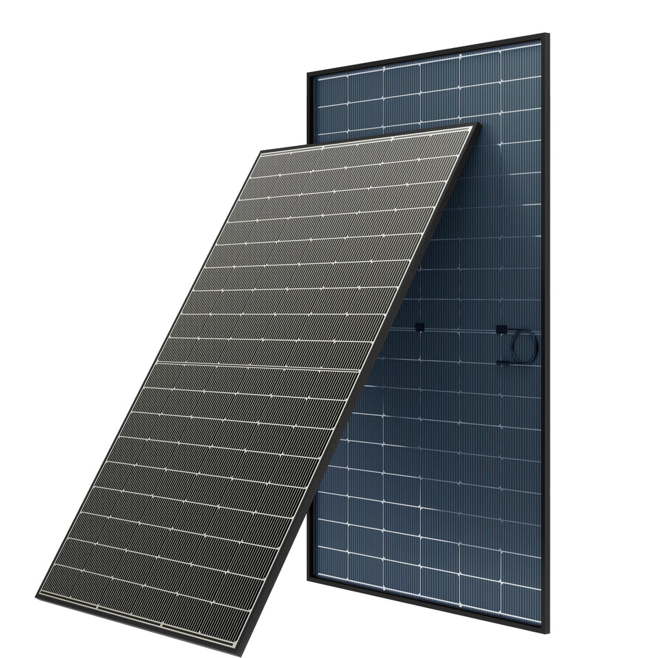 JJN 400W bifacial panel front view showing dual-surface energy capture potential