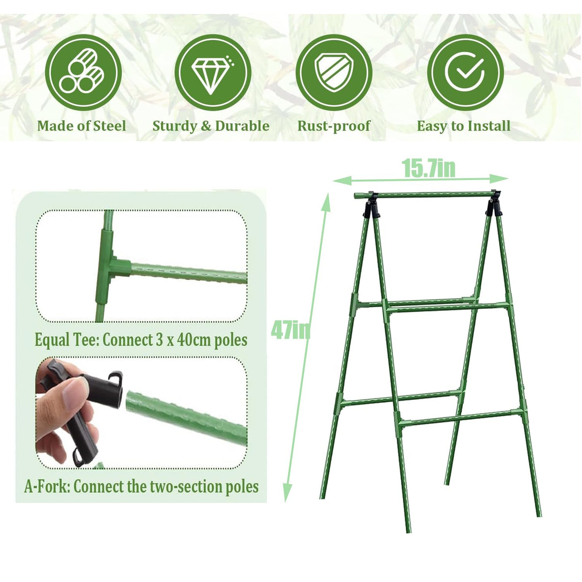 JK-GMTE A-Frame trellis assembly in progress, simple one-person setup for quick garden support.